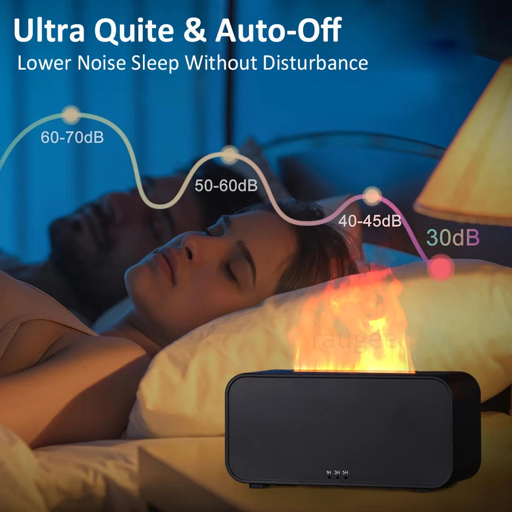 Mini Flame Aroma Diffuser Black| 7-Color Essential Oil Humidifier Black