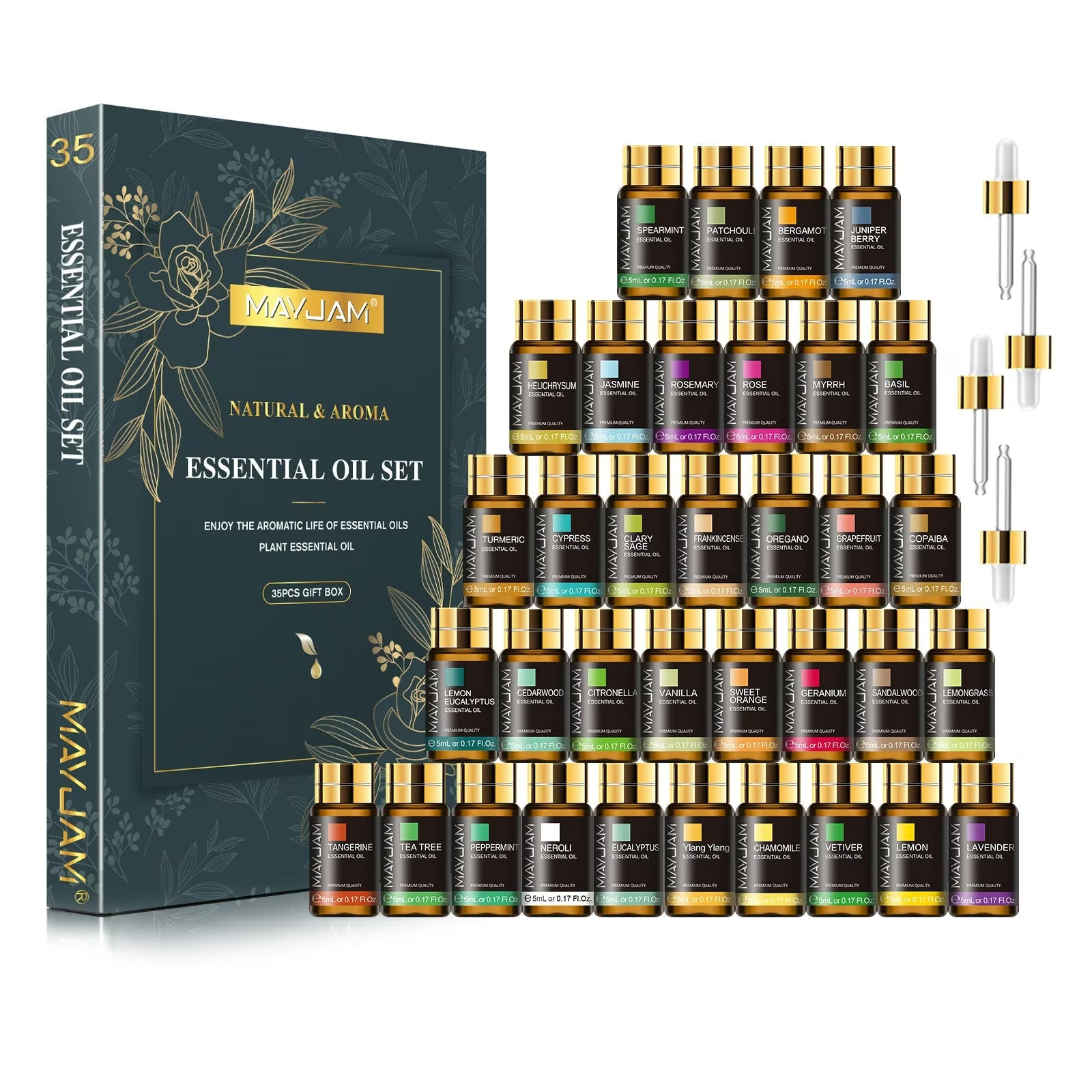 Natural & Aroma Essential Oil Gift Box 35 Bottles | Discovery Collection | Mayjam